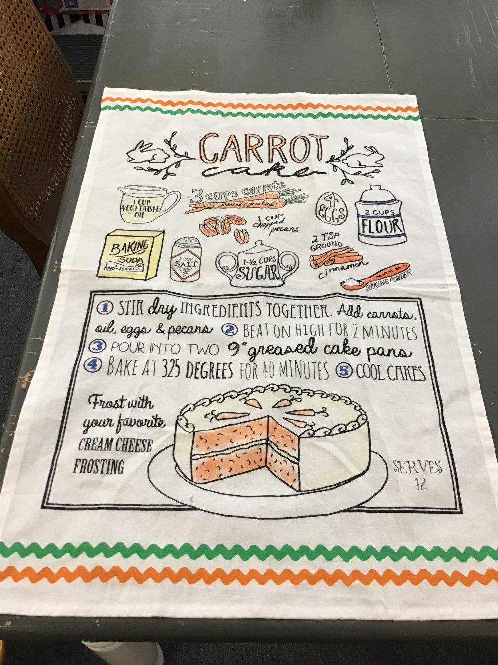 Dish towel carrot cake recipe printed on - Kitchen